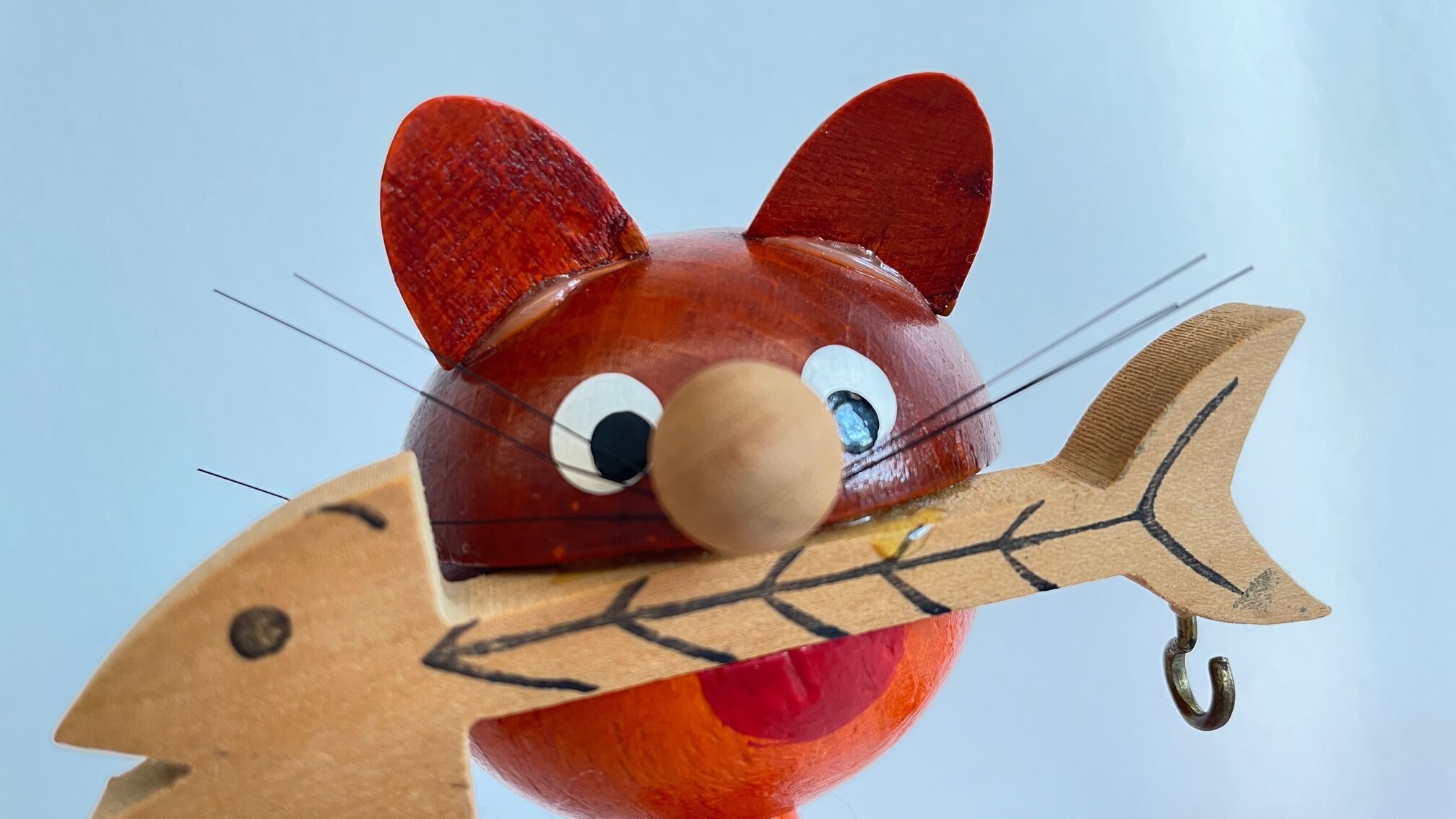 Vintage wooden cat corkscrew