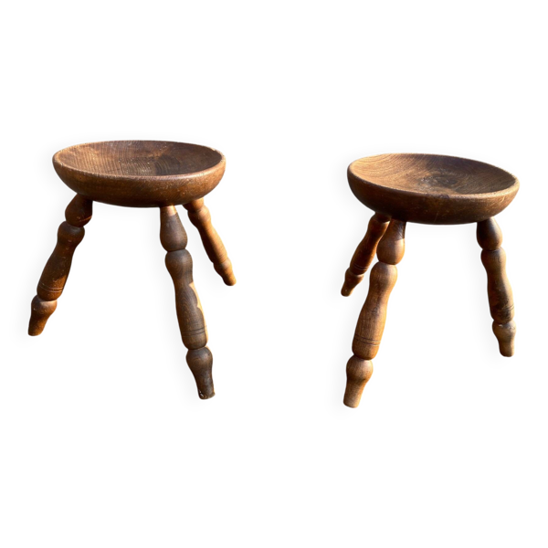 Paire de tabouret brutaliste en noyer — Beyit