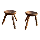Brutalist walnut stool pair