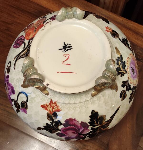 Ancien cache-pot Lunéville décor floral japonisant