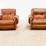 Ensemble de fauteuils en cuir cognac italien