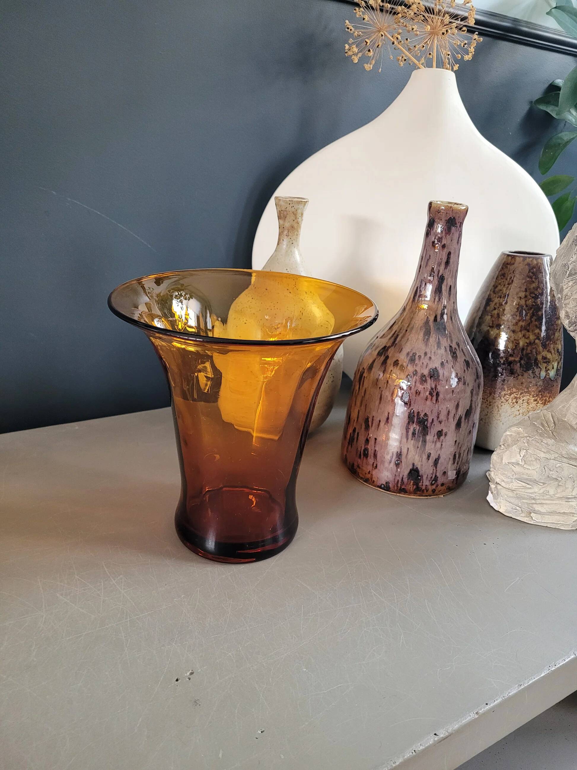 Amber glass flared vase