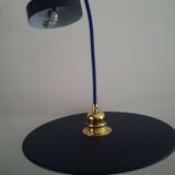Midnight blue painted metal disc pendant light - blue textile cable