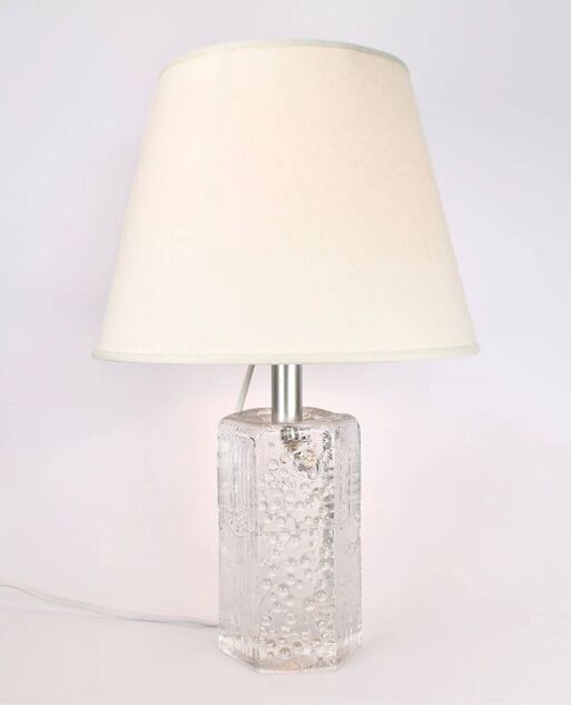 Mid-century solid crystal structured table lamp by Willem Heesen for Royal Leerdam