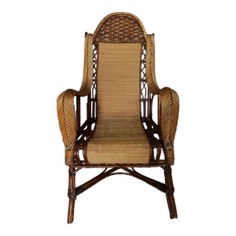 Rattan armchair XXe 1980 french work double patina