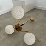 Lot light fixtures and chandeliers design Arlus 50s brass and opaline vintage