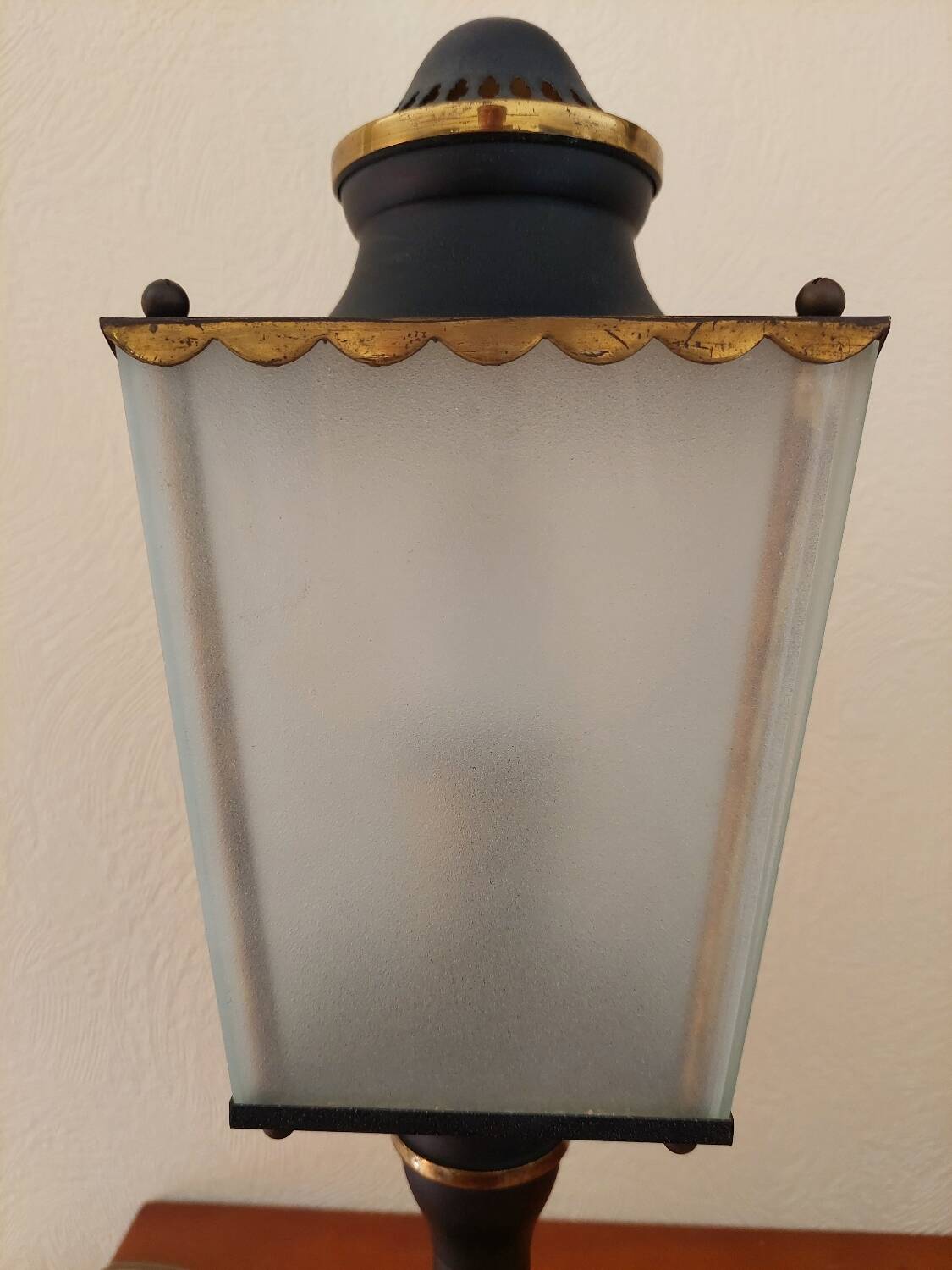Arlus lamp in black metal, brass and glass circa 1950