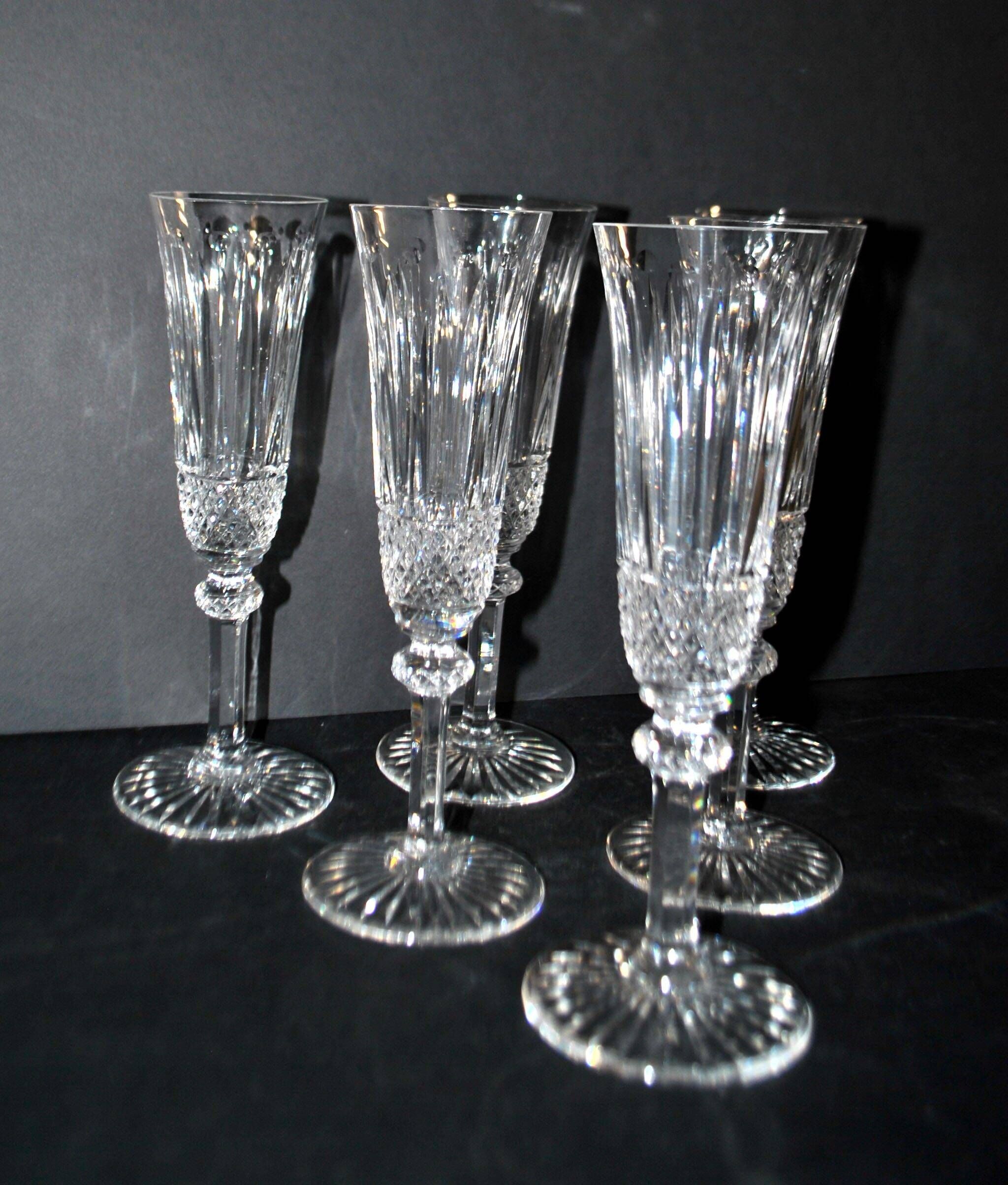 Saint-Louis set of 6 Tommy cut crystal champagne flutes signed H18.5