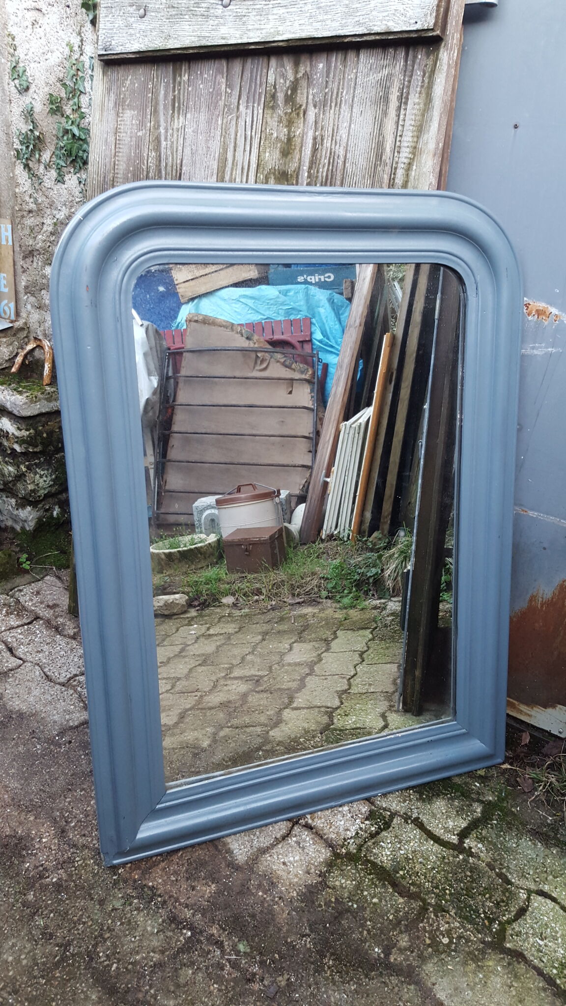 Louis Philippe old mirror lacquered gray