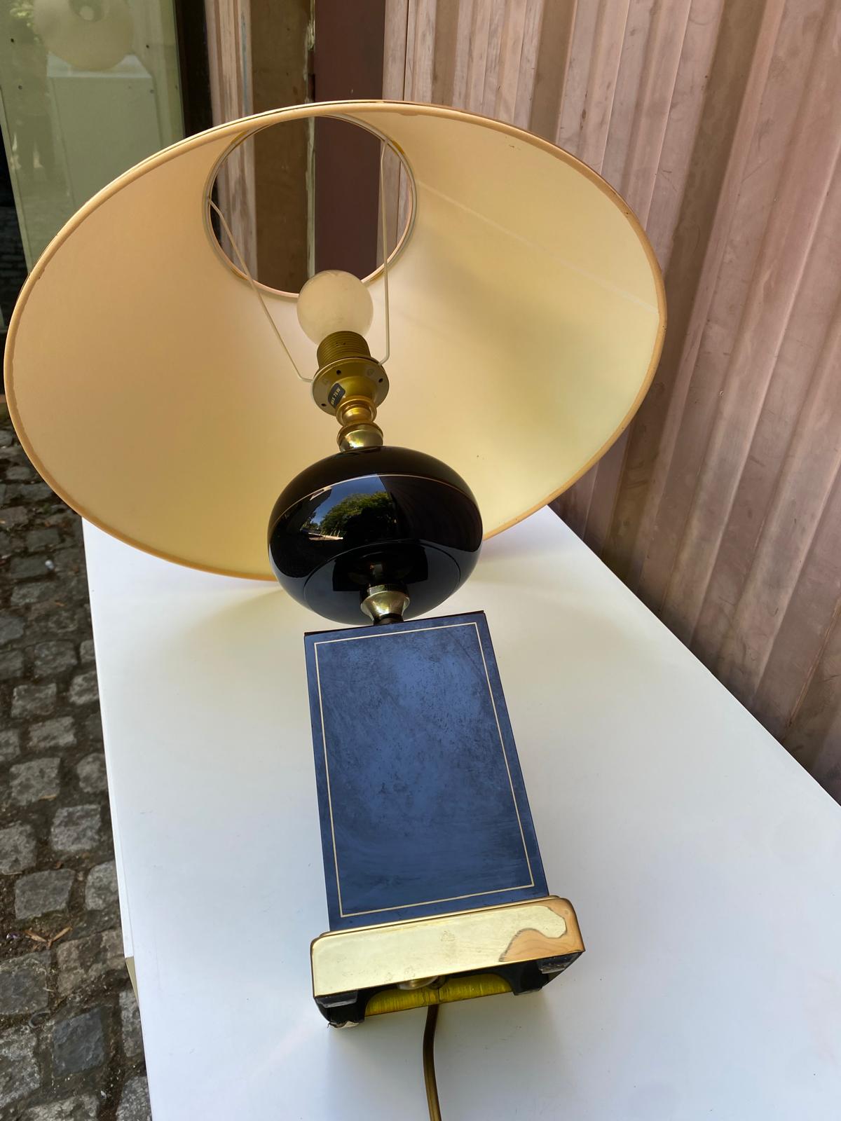 Table lamp by Le Dauphin Recency black and gold ceramic