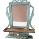 Mirror - Burmese Teak Art Deco wall shelf with original blue patina