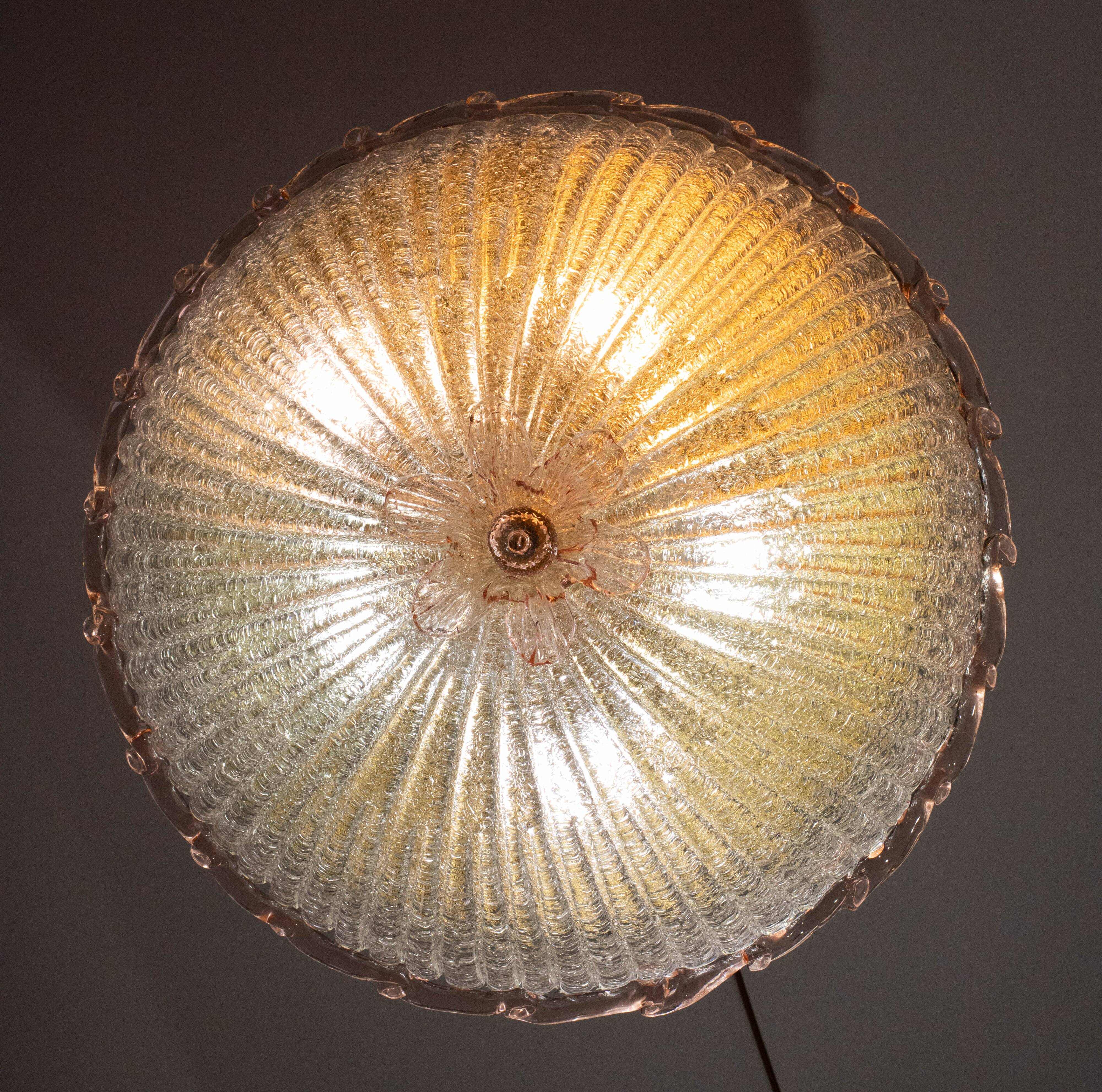 Large size iitalian pink and murano glass ceiling flower