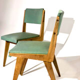 Pair of vintage chairs Maurice Pré - Oak and skaï
