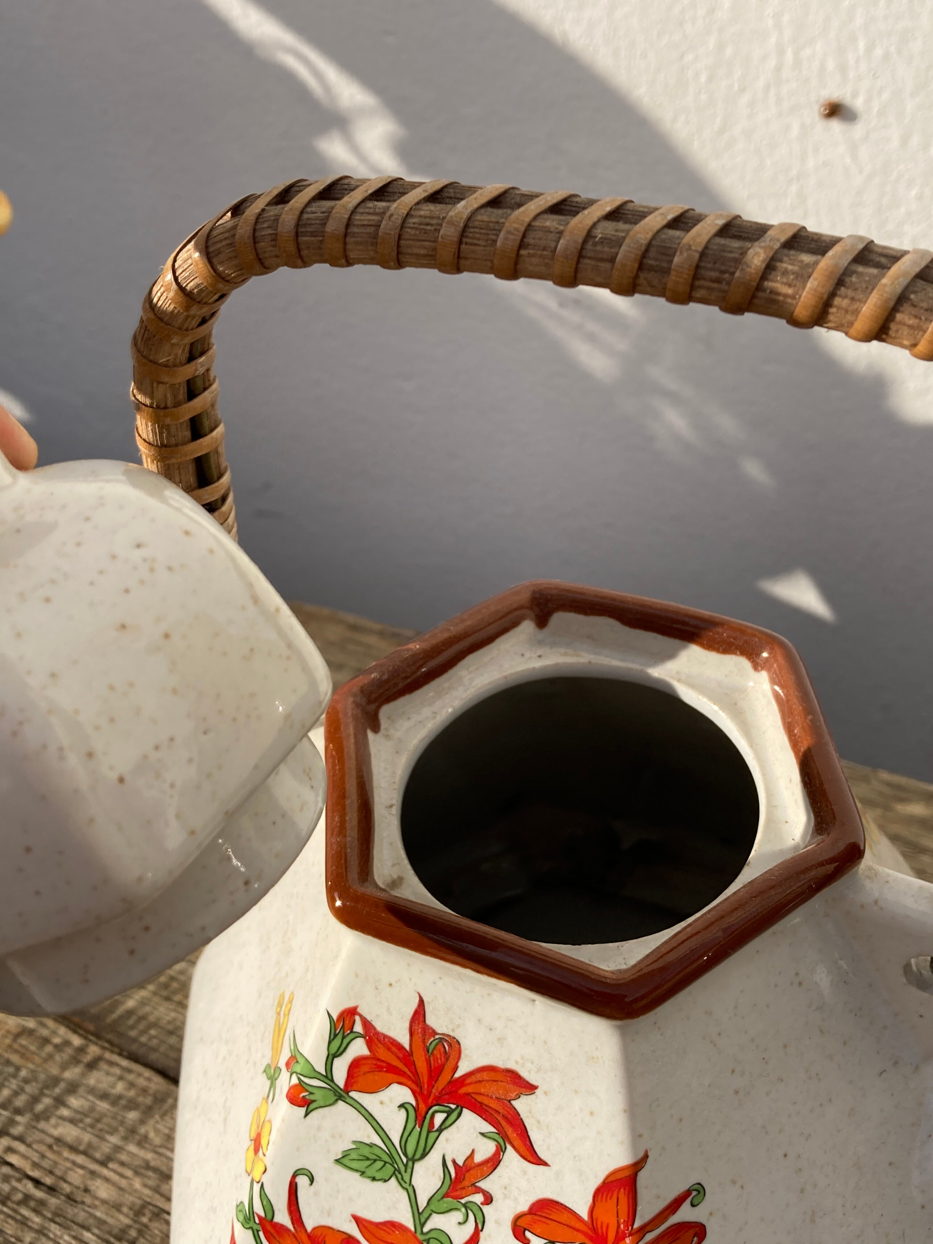 Japanese teapot 80s with flower and bamboo decoration