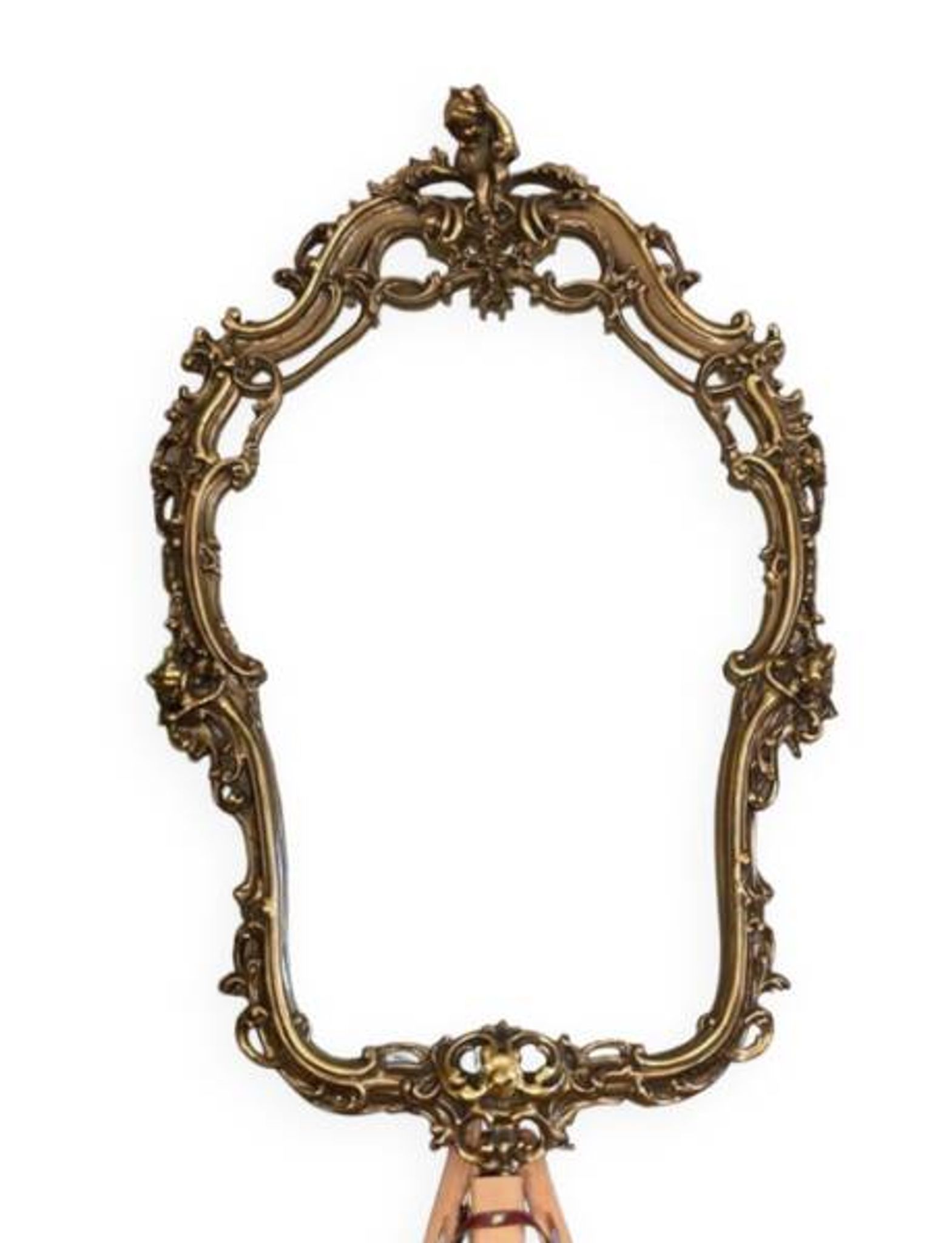 Rocaille style mirror from the 20th century in wood and gilded stucco, Putto on the pediment