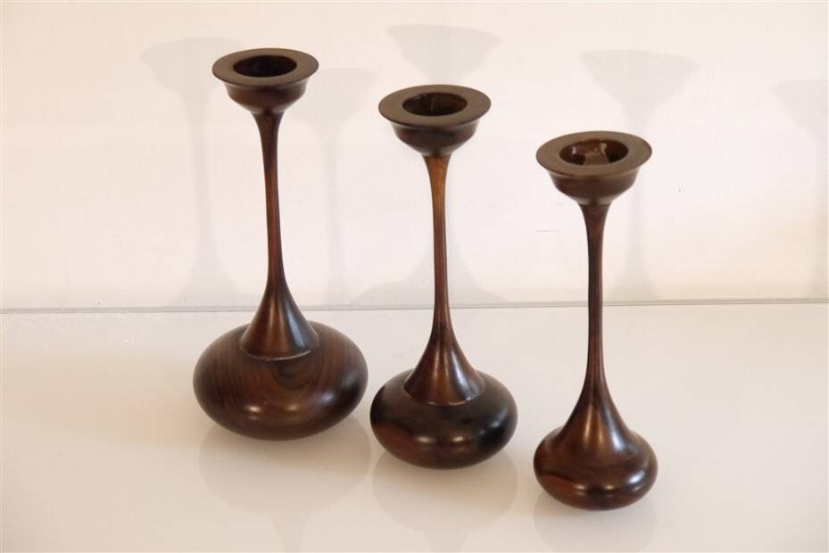 Set of vintage wooden candle holders