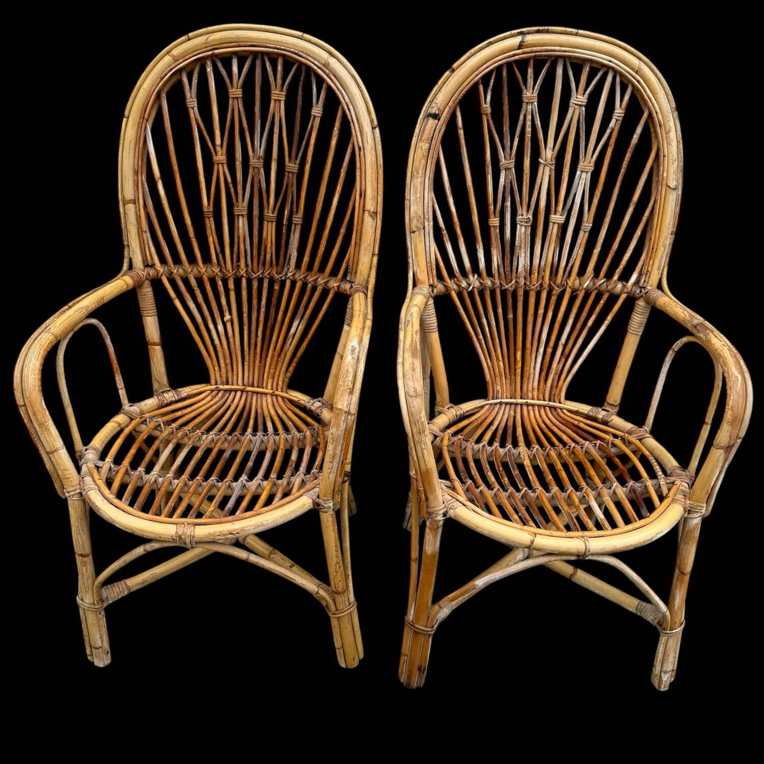 Rattan set of Provençal armchair and chair from the 60s