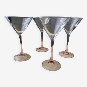 4 luminarc cocktail glasses pink foot