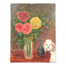 Bouquet of roses and poodle painting