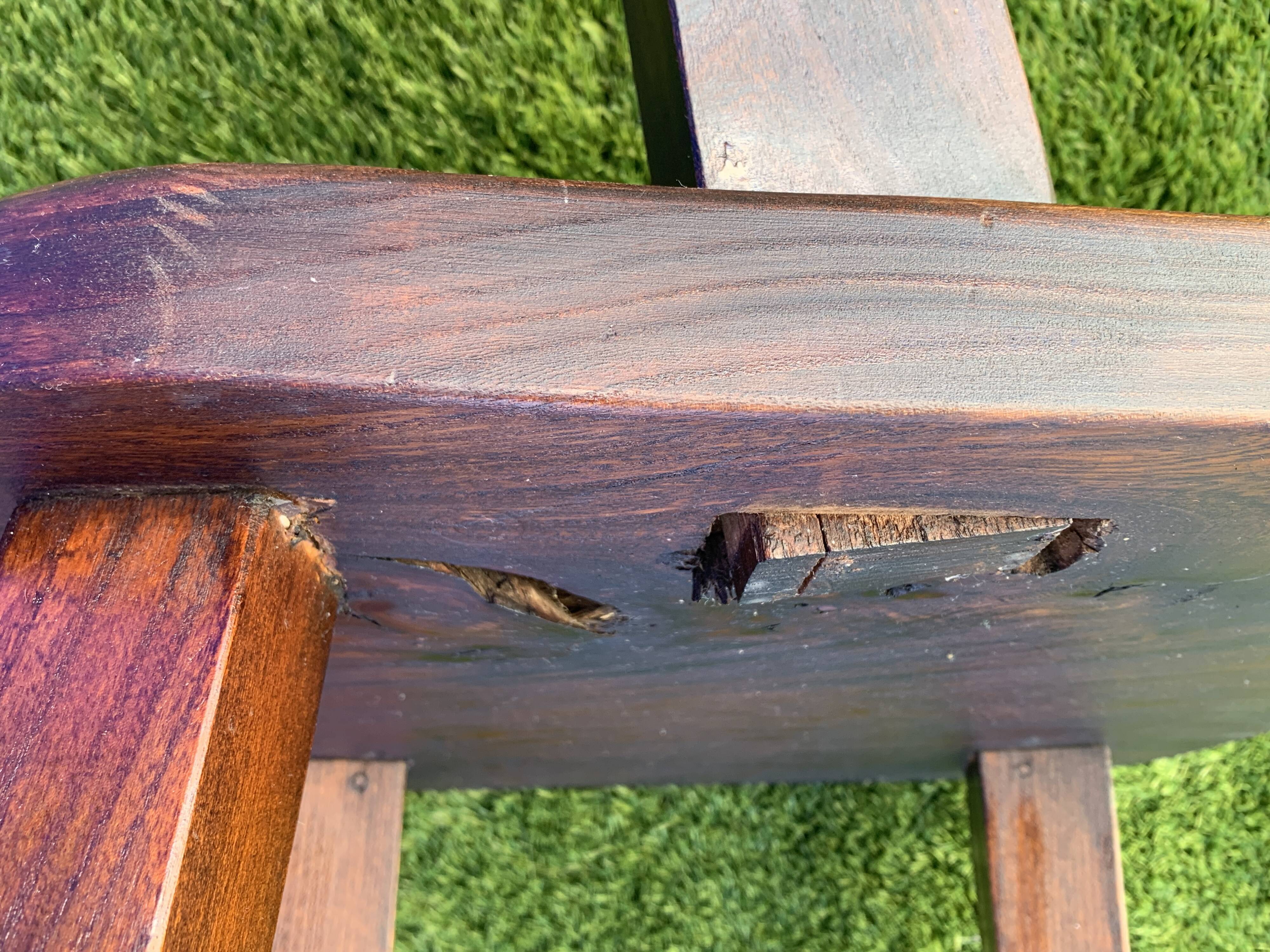 Pair of brutalist T-shaped chairs, solid Aranjou elm, design Olavi Hanninen, 1970