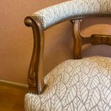 office armchair in walnut, nineteenth century, fully trimmed and reupholstered.