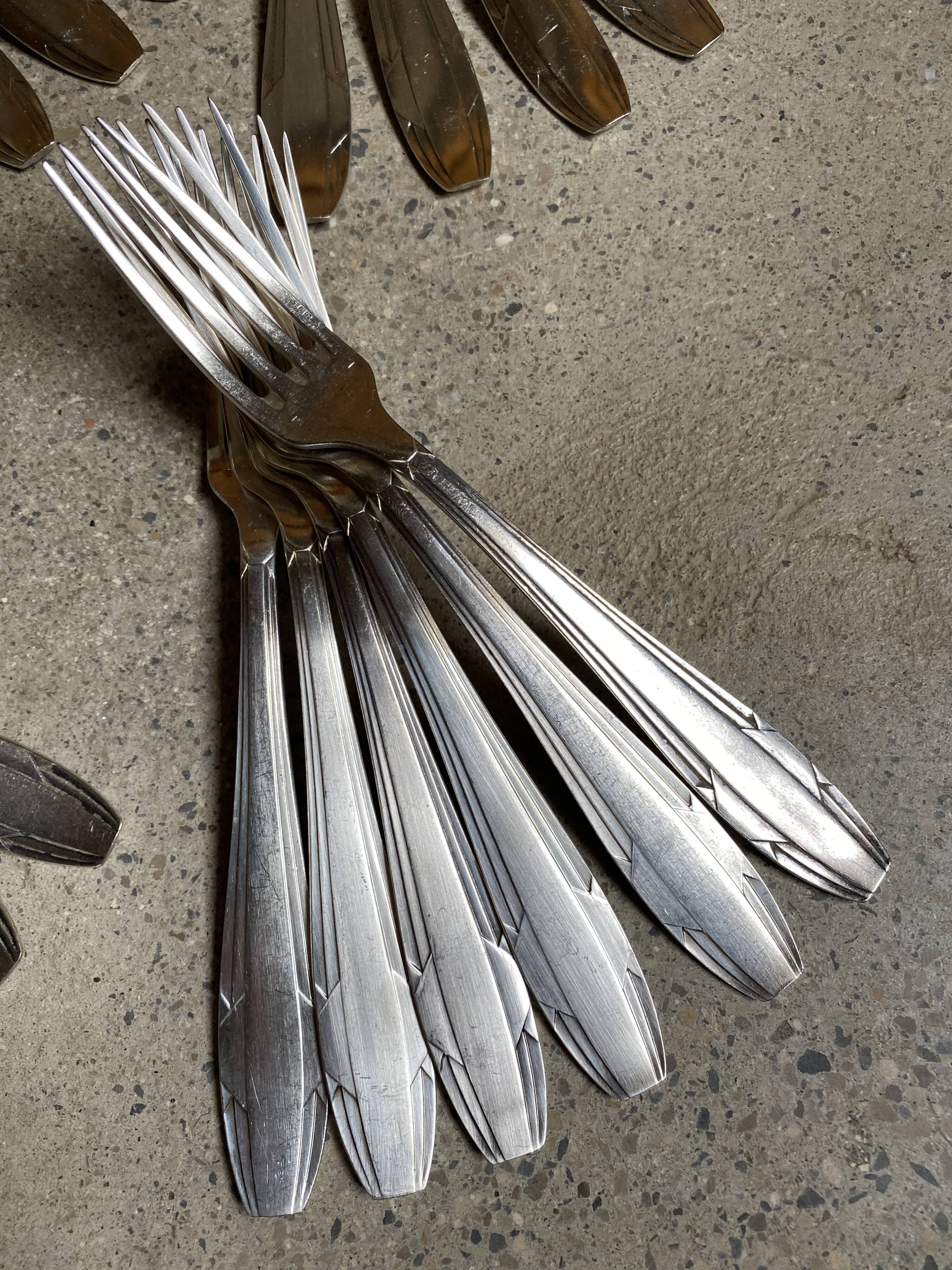 Silver metal cutlery art deco 63 pieces