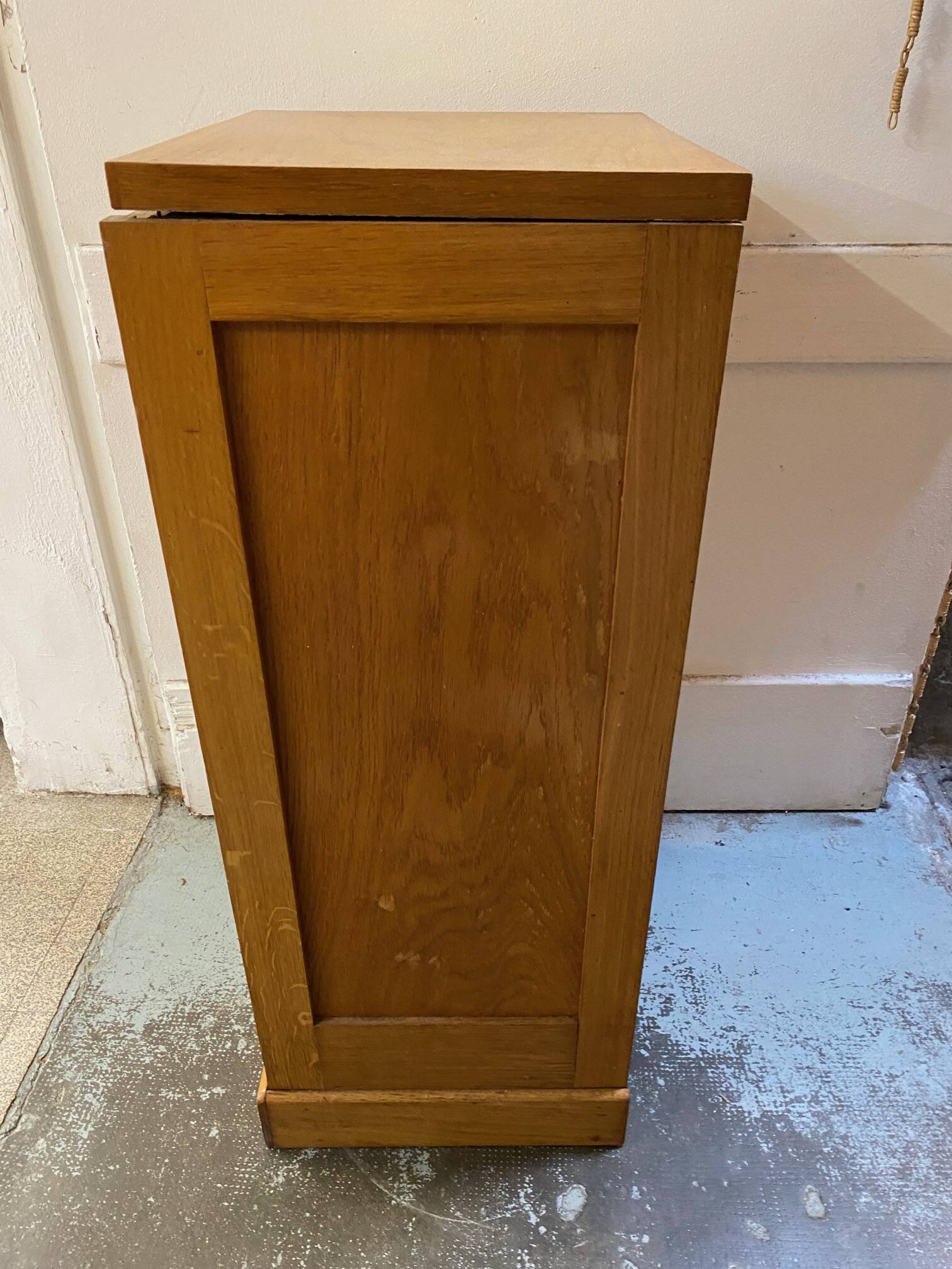 50s/60s light oak curtain filing cabinet low model with removable shelves