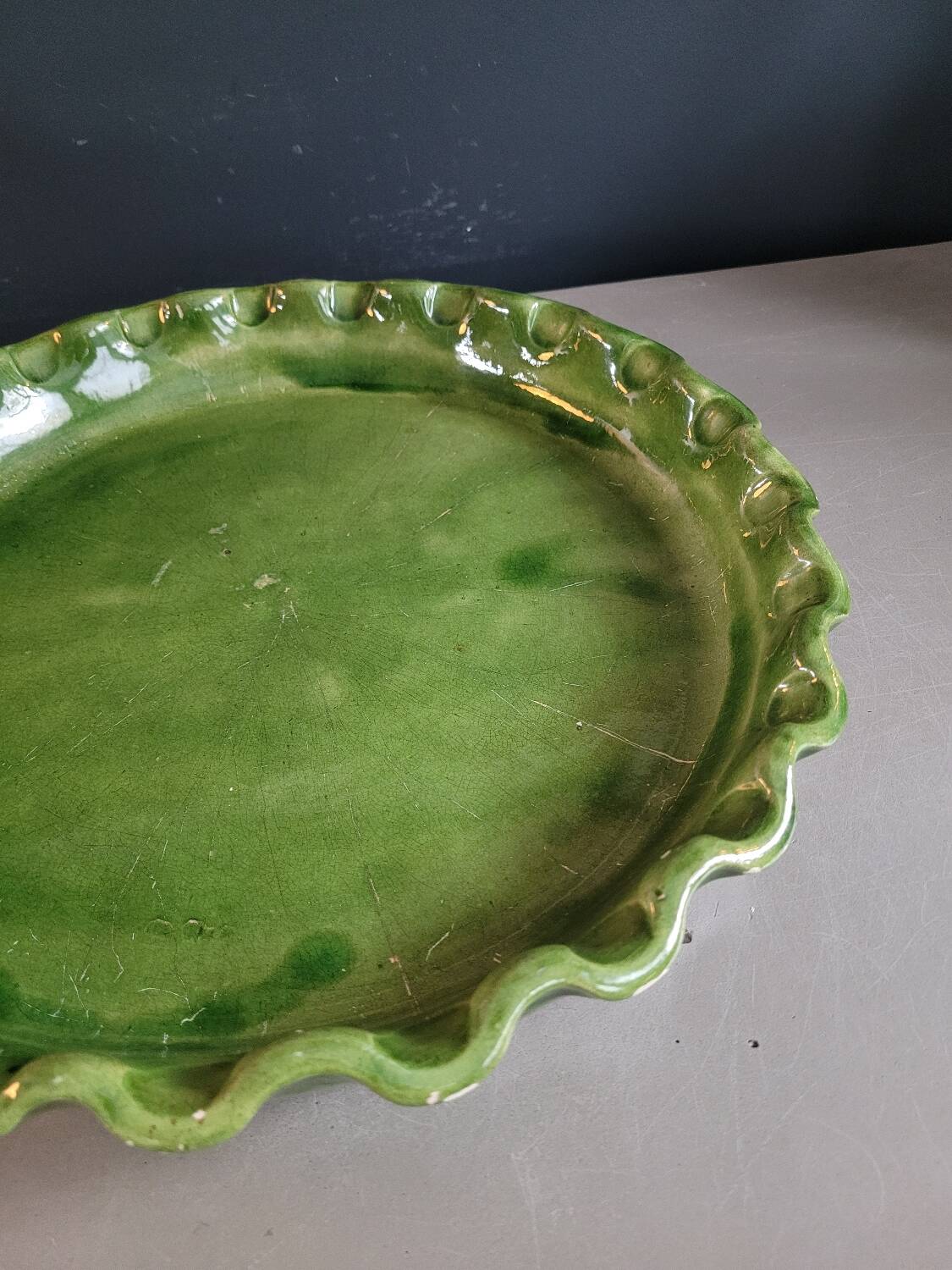 Green glazed ceramic tart dish