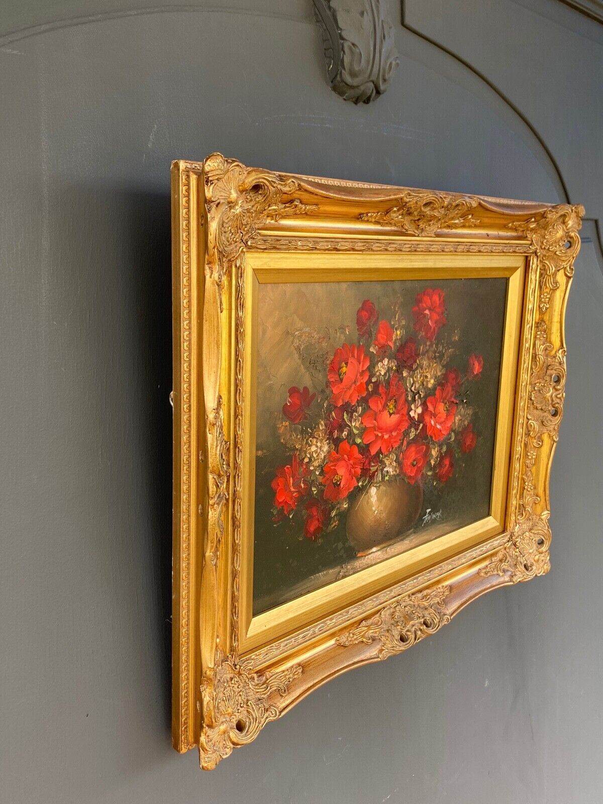 Oil on canvas bouquet of flowers by frederick still life golden frame