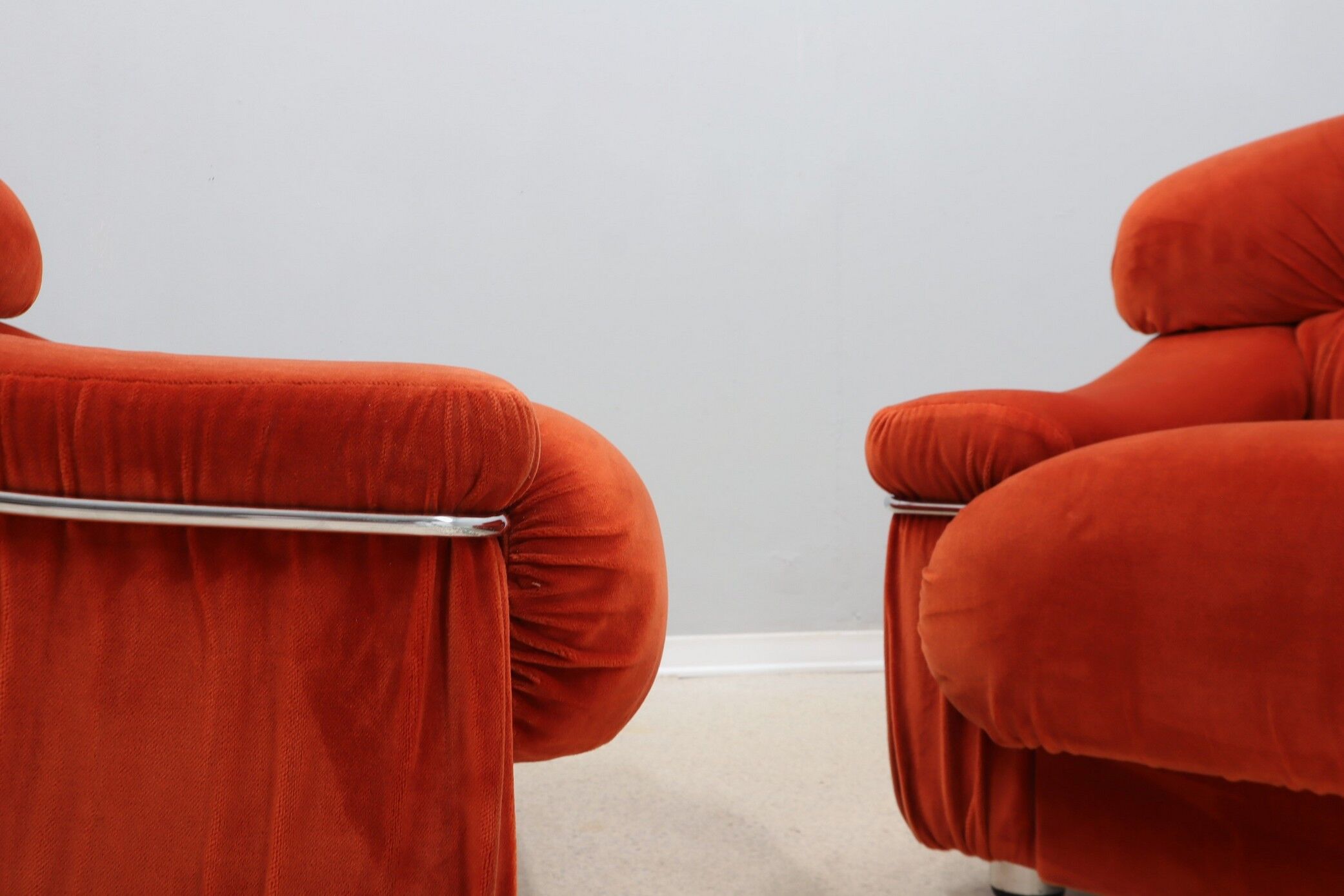 Vintage velvet armchairs Italy 1970s