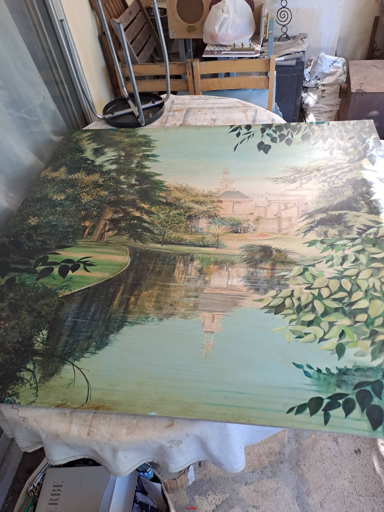 Large oil painting on wood by Jy Doussot contemporary French painter