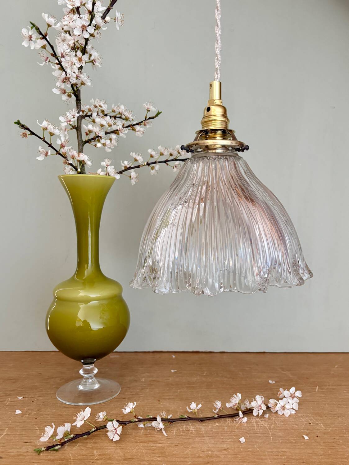Vintage holophane glass lampshade pendant light