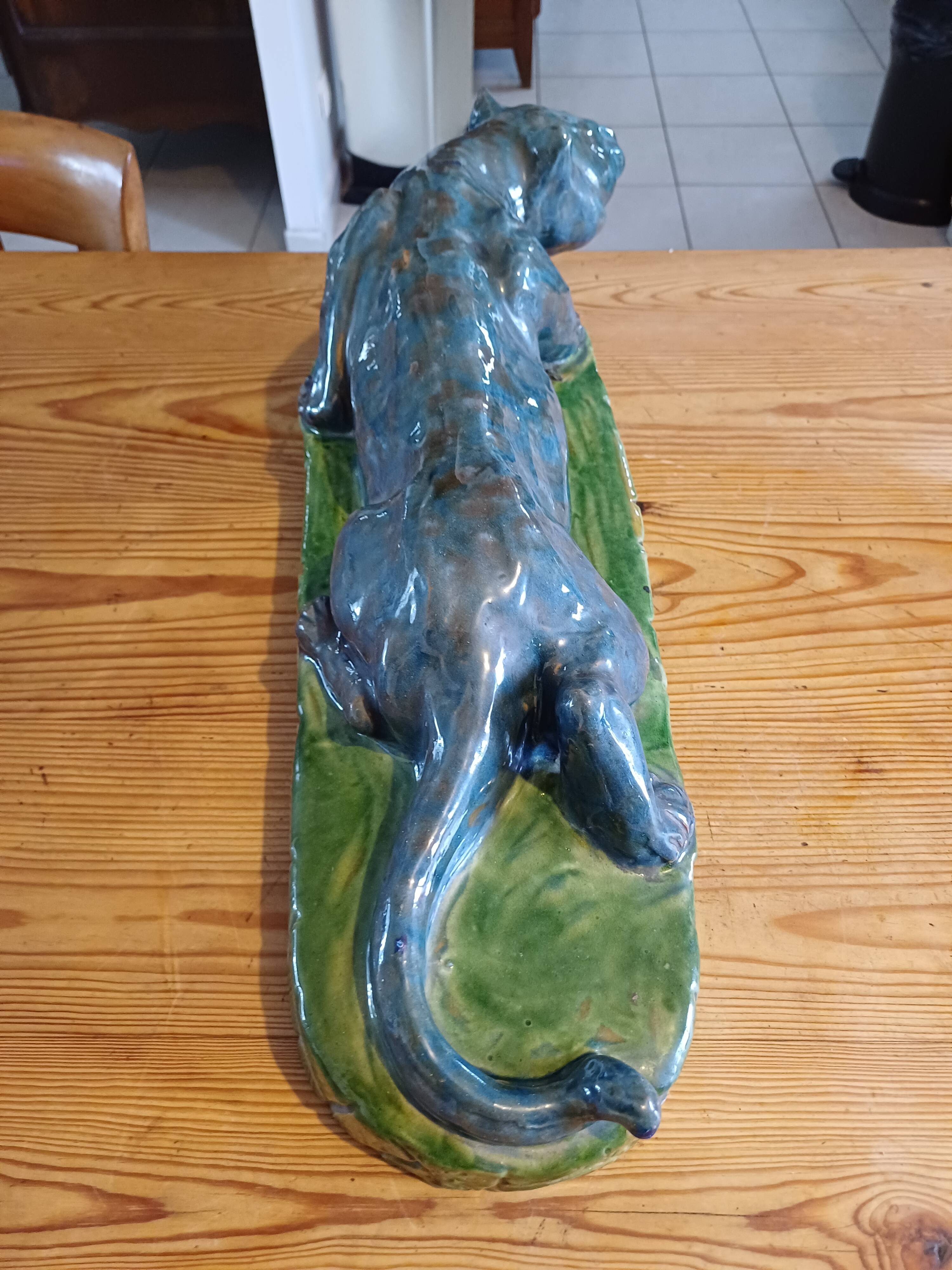 Blue and green Panther glazed ceramic