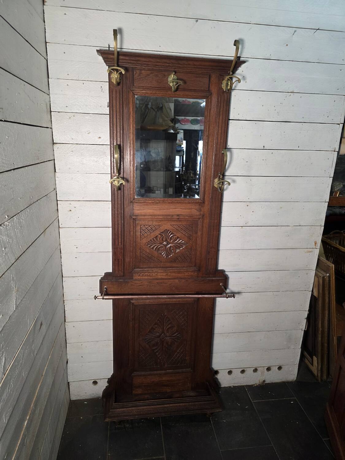 Antique coat rack in solid oak