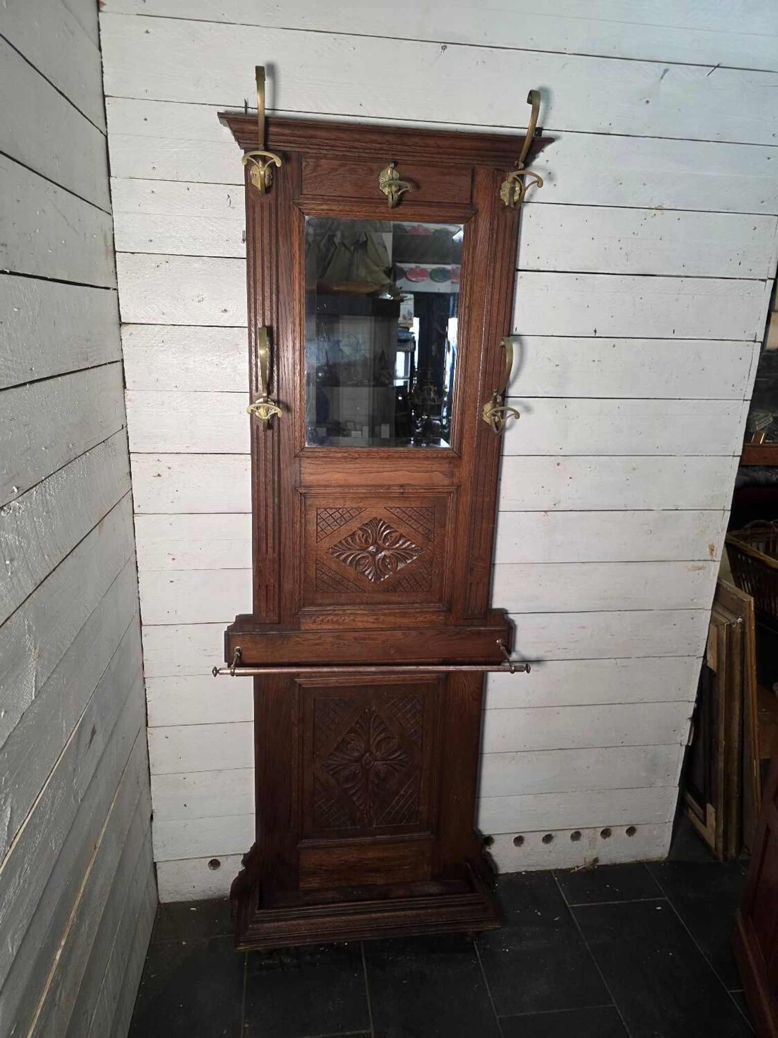 Antique coat rack in solid oak