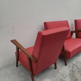 Vintage 1950s children's sofa and two armchairs with compass feet