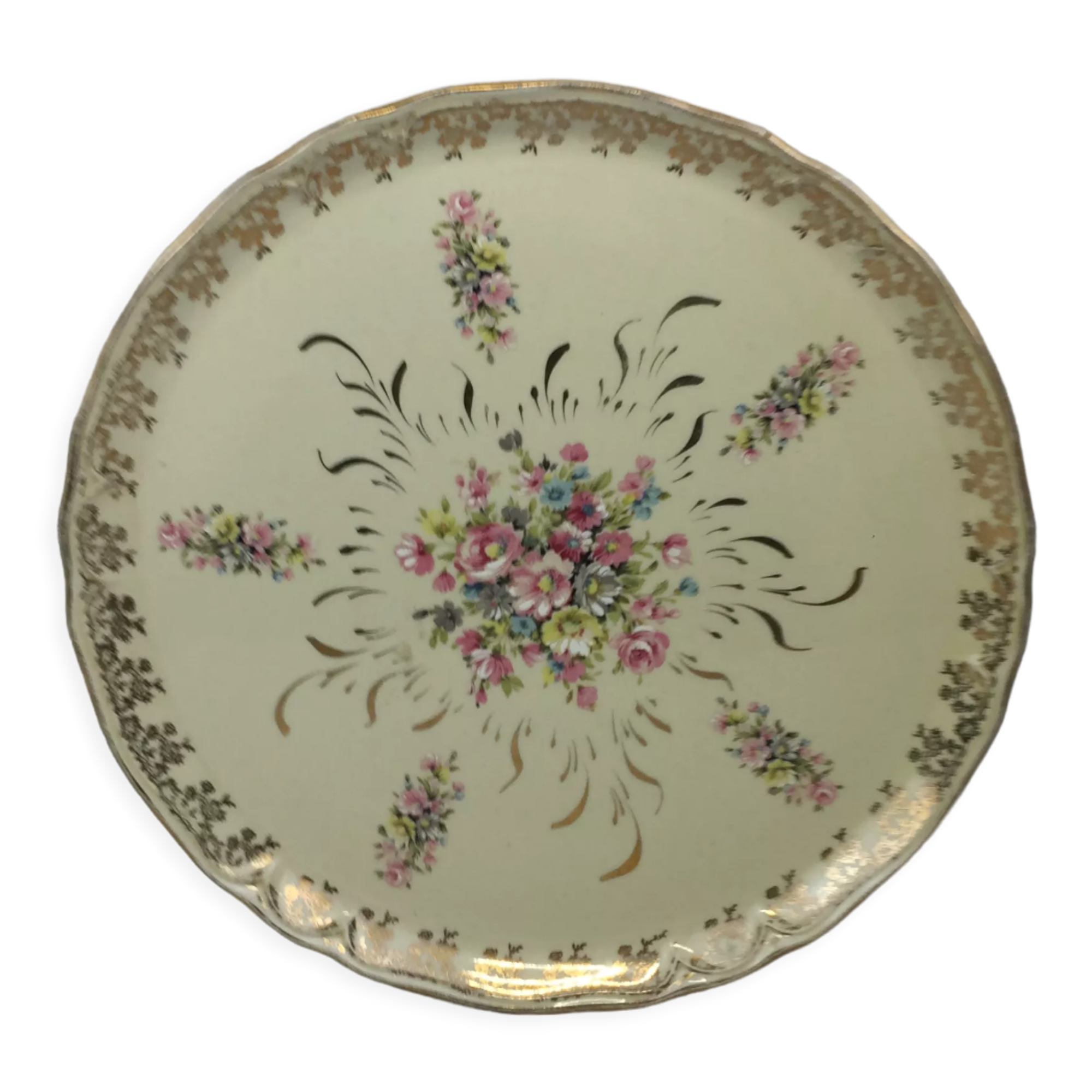 Round dish floral decoration made in france porcelain Limoges