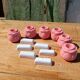 Ceramic candle holders with pink flowers