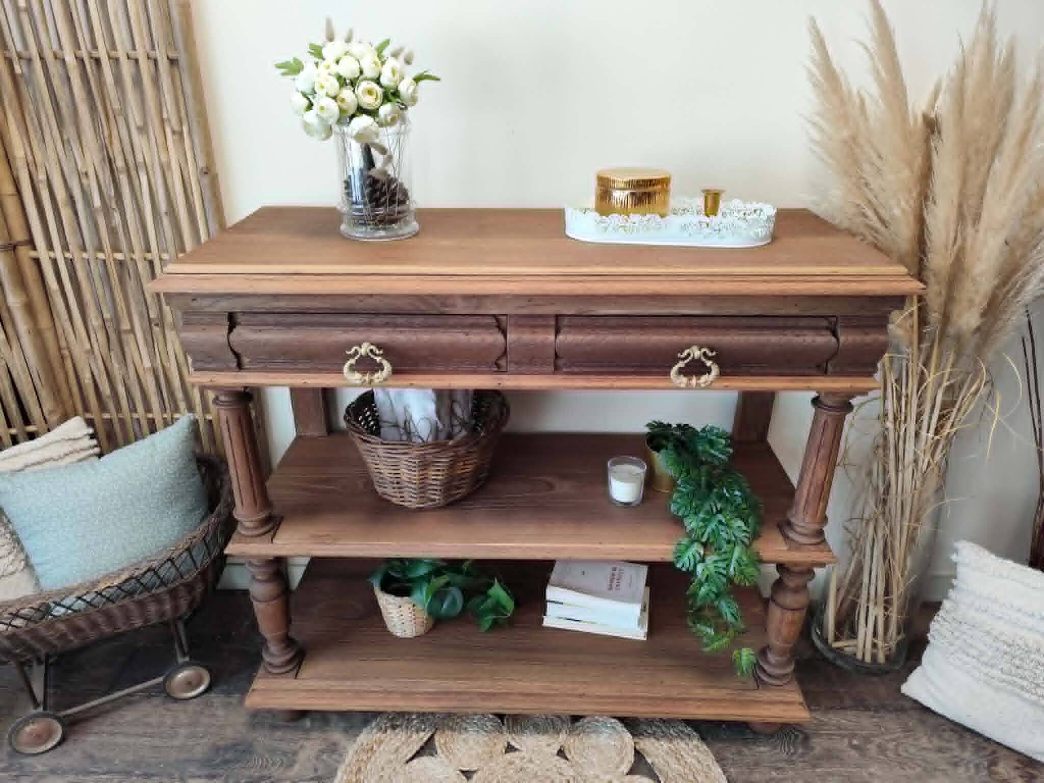 Console desserte meuble d'appoint en chêne massif