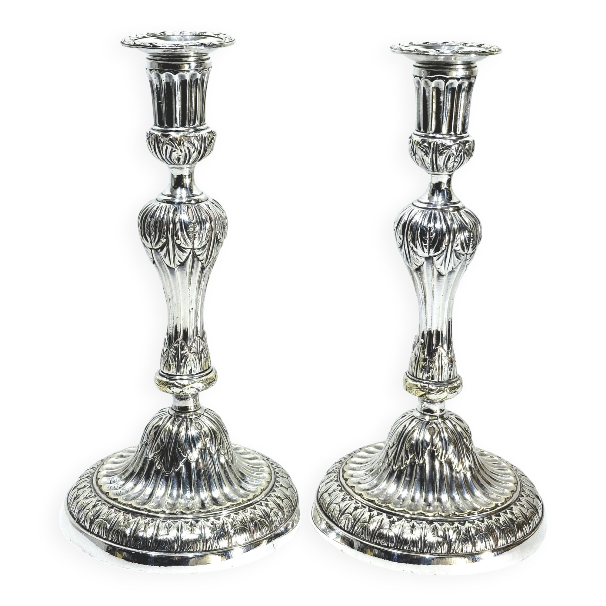 PAIR OF SILVERED BRONZE CANDLESTICKS