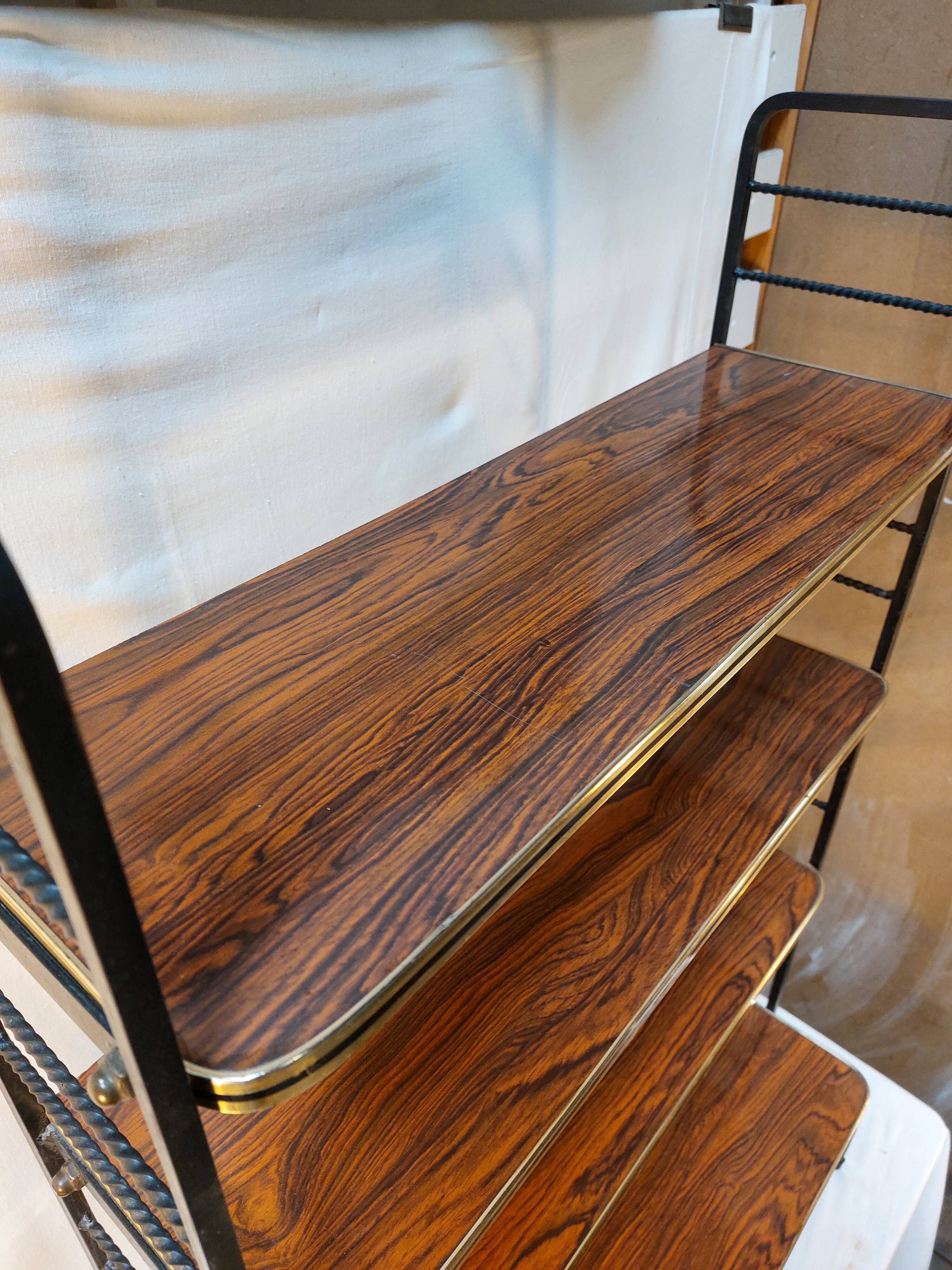Etagère sur pieds / de sol en fer forgé et Formica - Vintage 1960