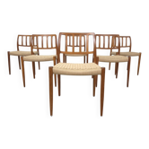 Chaise de salle à manger Niels Møller modèle 83 en teck avec nouvelle corde à papier