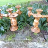 Pair of turned wooden candlesticks