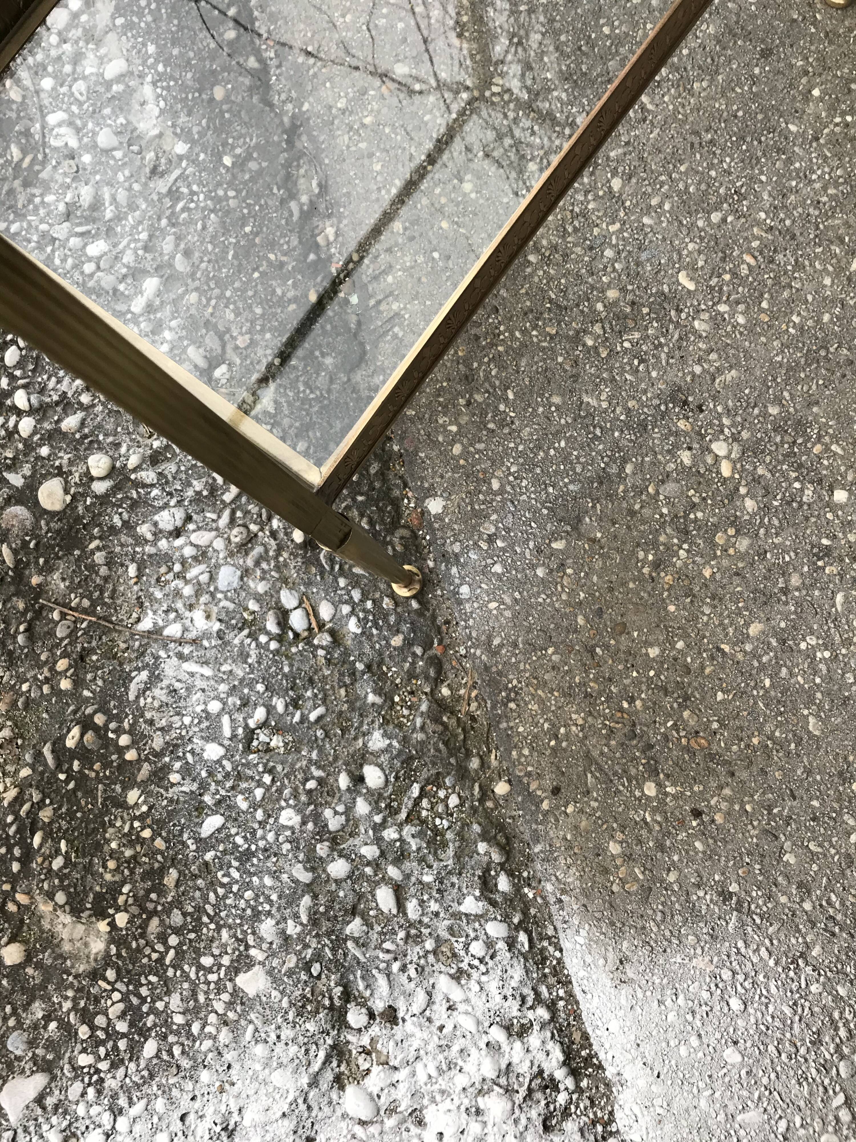 French  neoclassical brass side table with glass shelves 1950