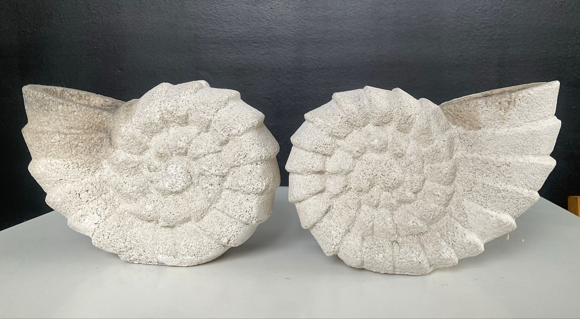 Vintage stone shell candlestick pair