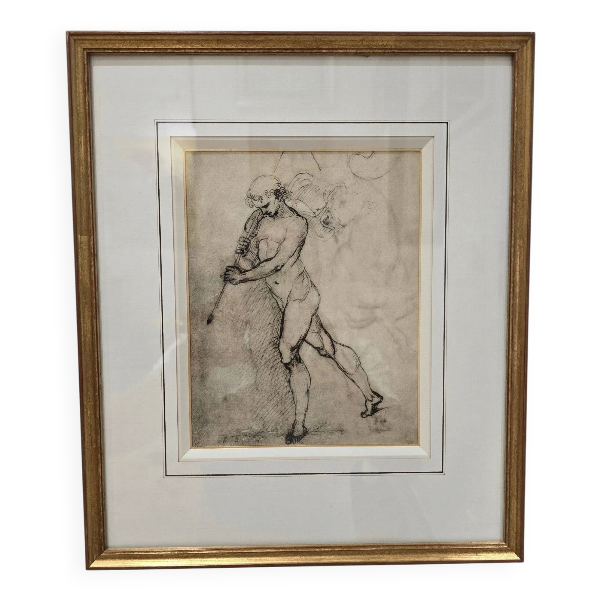 Framed drawing after an old master – Man pulling an animal
