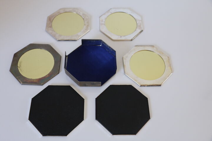 6 metal coasters and art deco mirror
