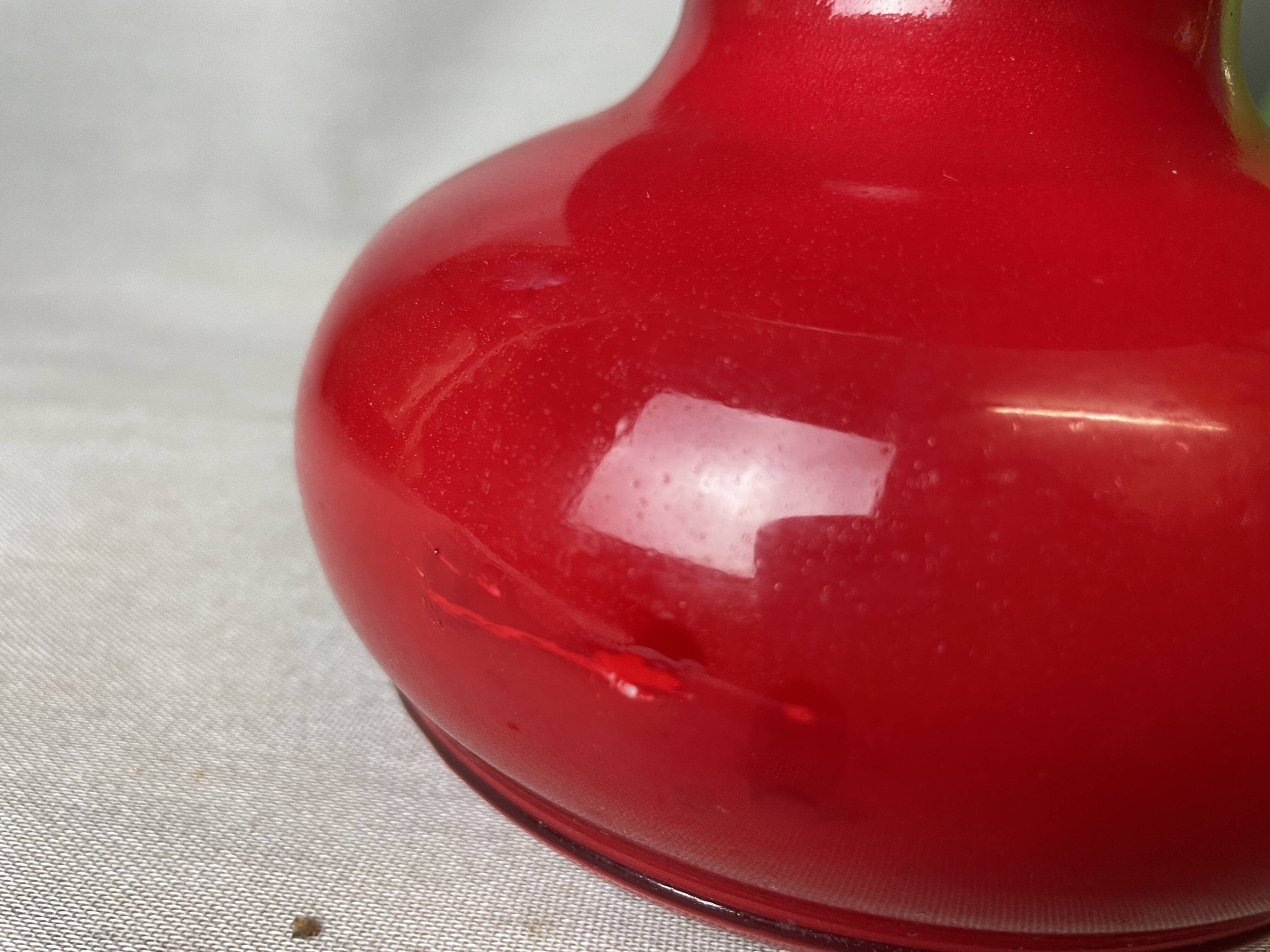 Pair glass table lamps red and green