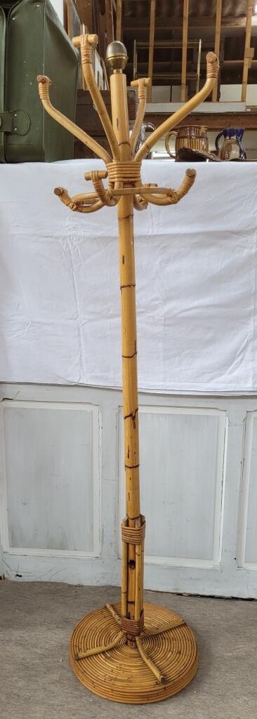 Bamboo coat rack on foot, 70s.