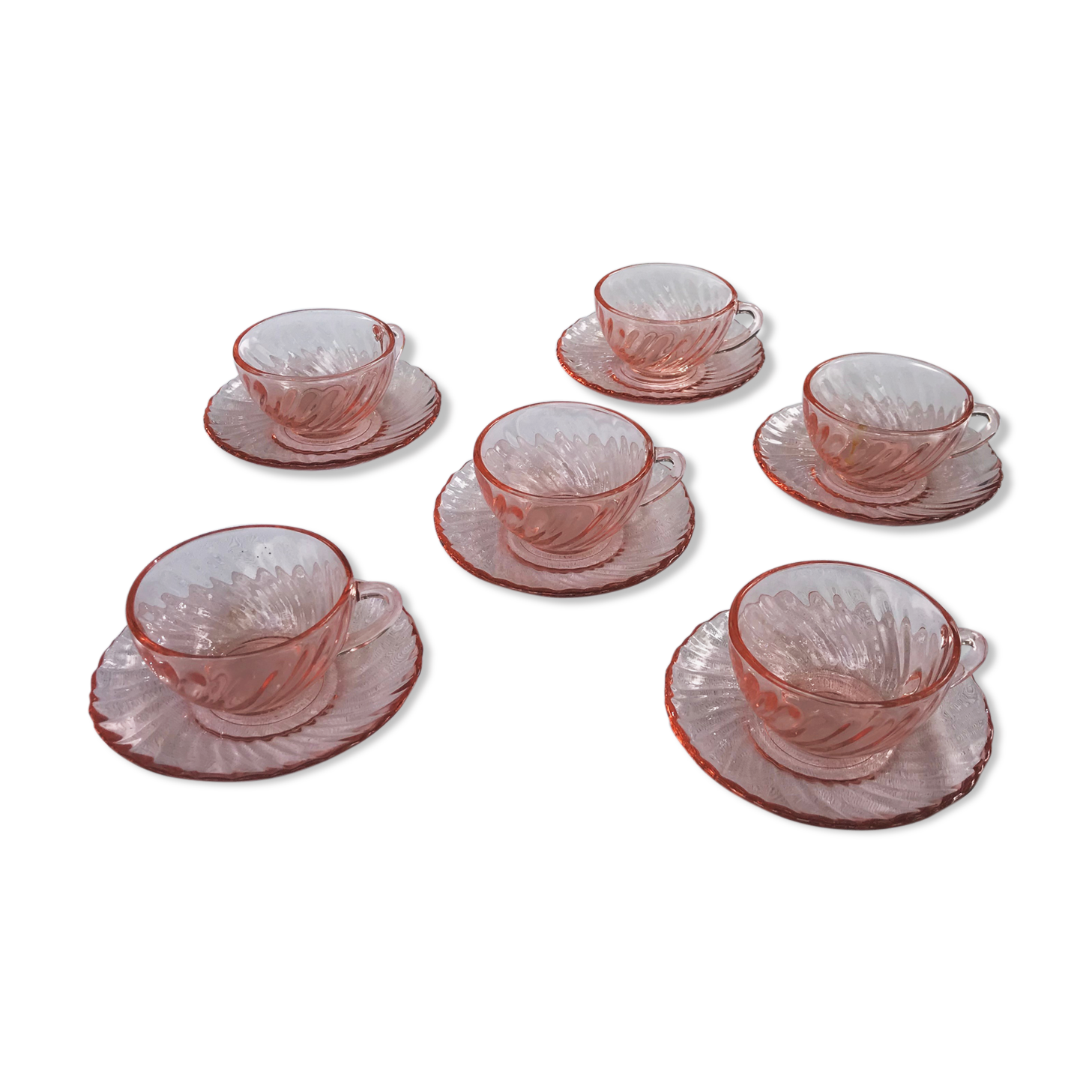 6 cups and under Vintage pink glass Arcoroc cups